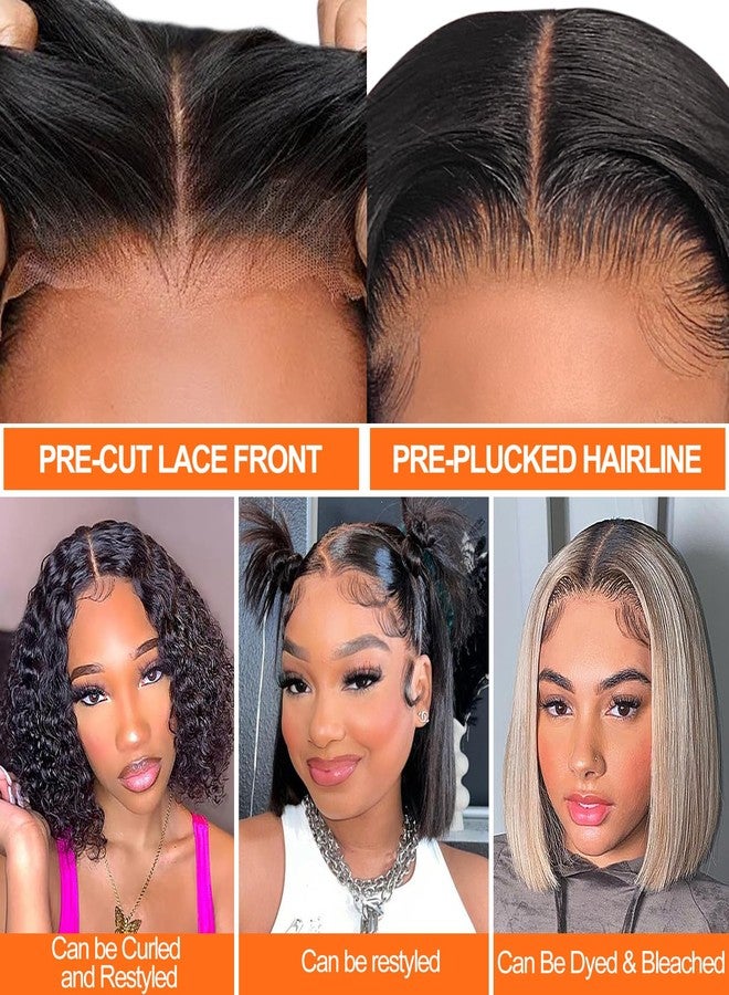 AISI Bob Wig Human Hair Glueless Wigs Human Hair Pre Plucked Pre Cut 4x4 HD Lace Front Put On and Go Glueless Wigs 180% Density Short Straight Bob Wigs for Black Women 8 inch - Image 5